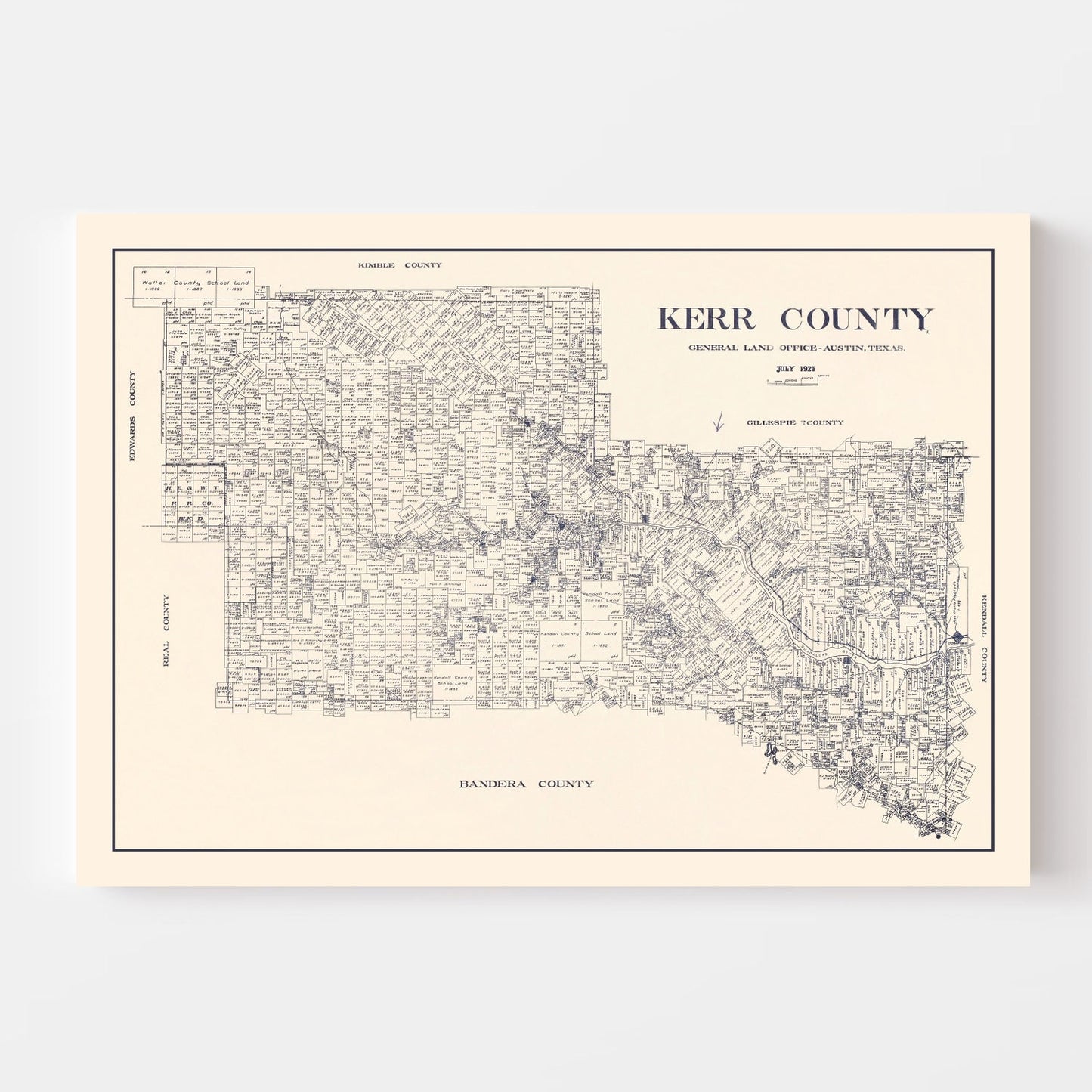 Vintage Map of Kerr County, Texas, 1923
