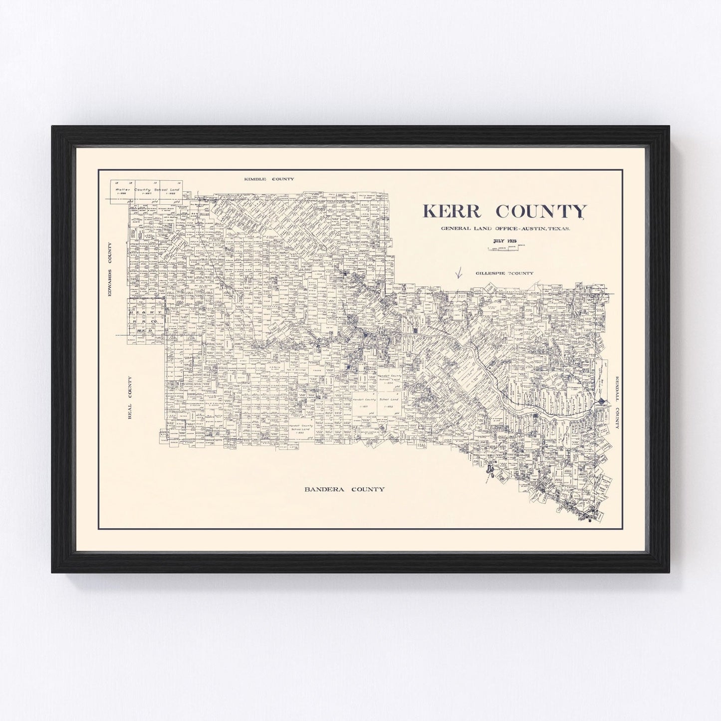 vintage map of Kerr County, Texas, Kerrville and Ingram, 1923