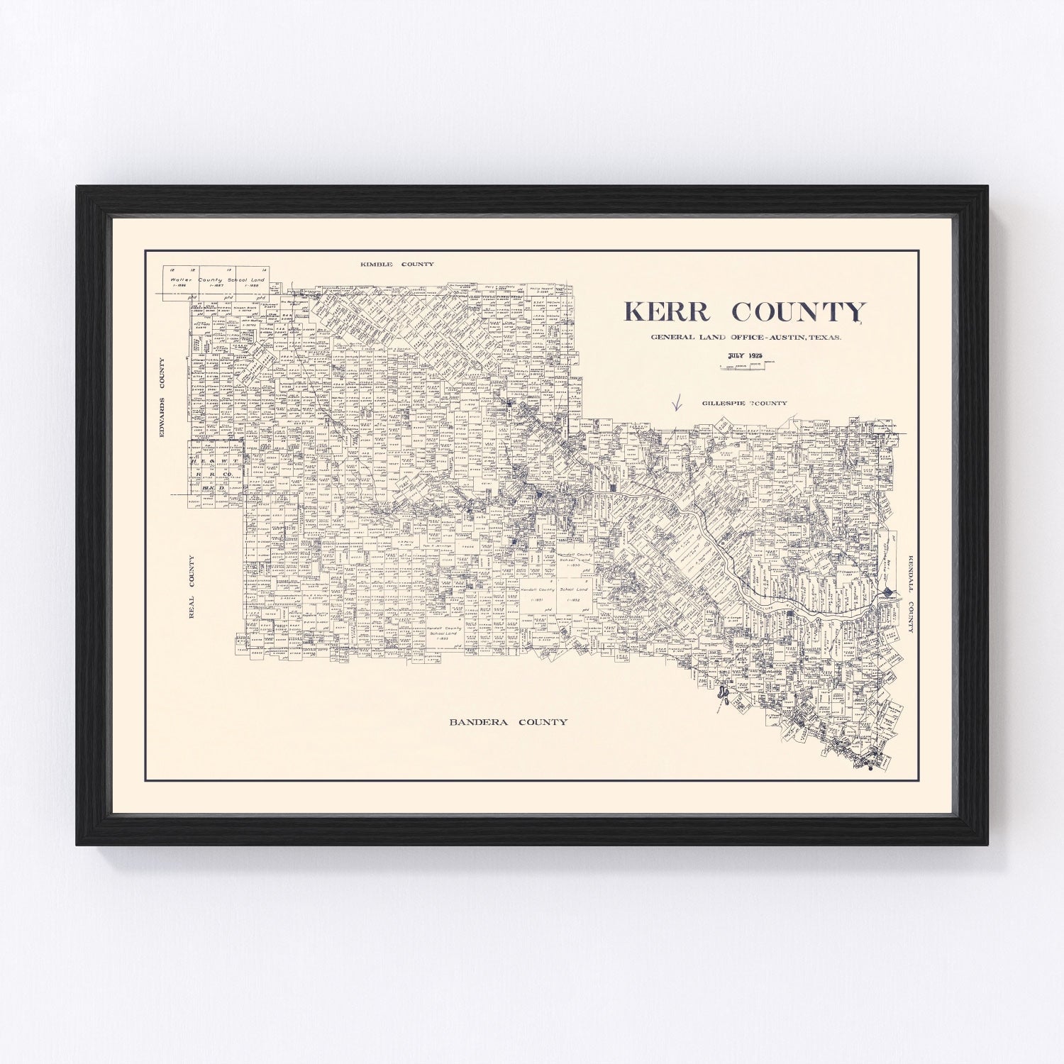 vintage map of Kerr County, Texas, Kerrville and Ingram, 1923
