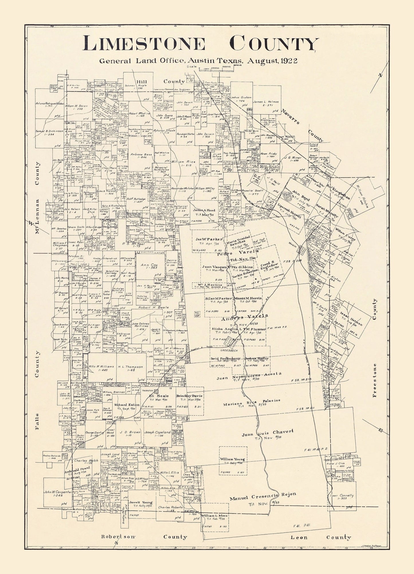 Vintage Map of Limestone County, Texas, 1922 II