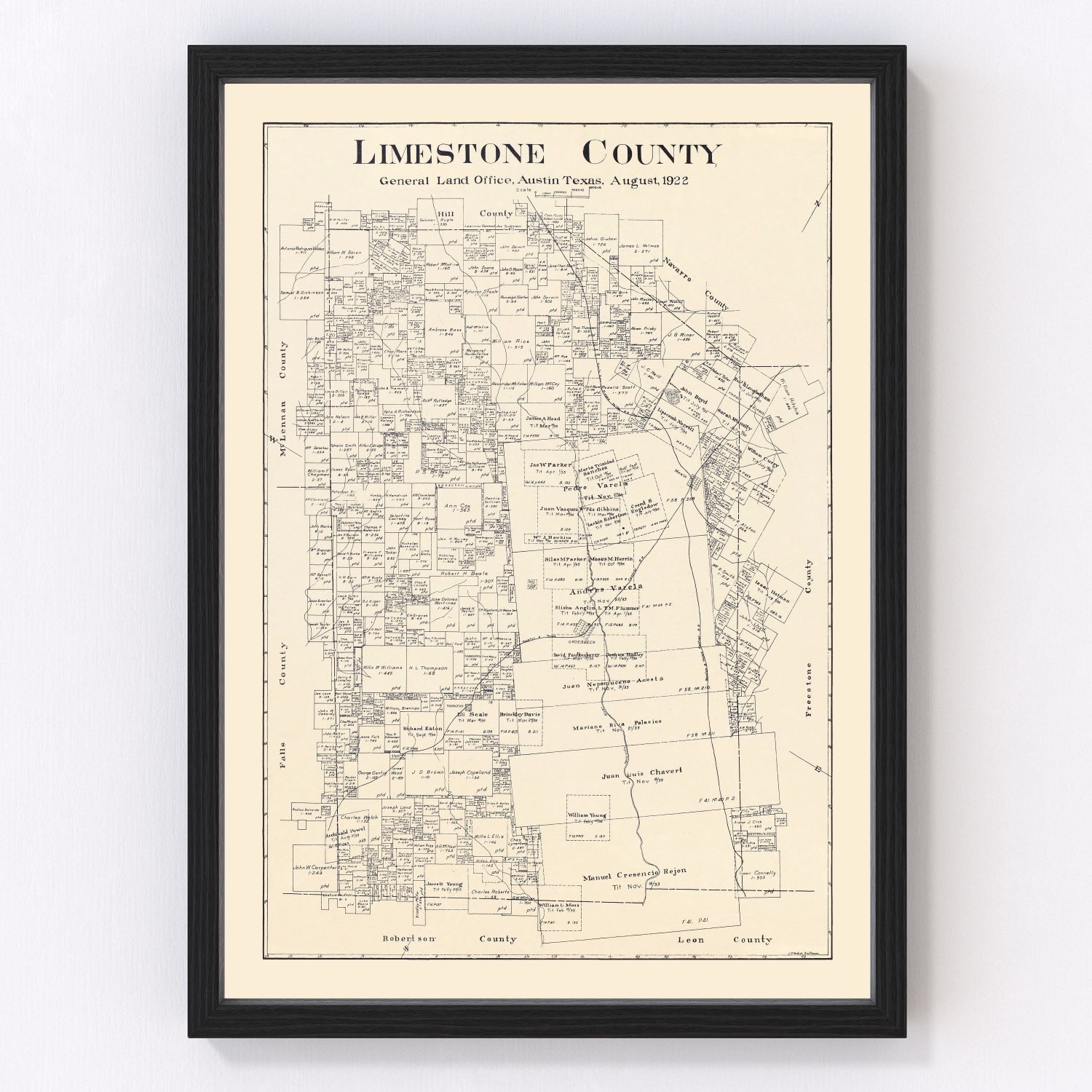 Vintage map of Limestone County, Texas, 1922