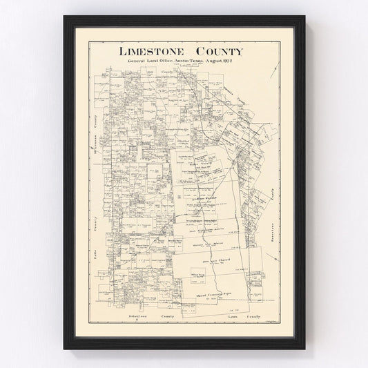 Vintage map of Limestone County, Texas, 1922