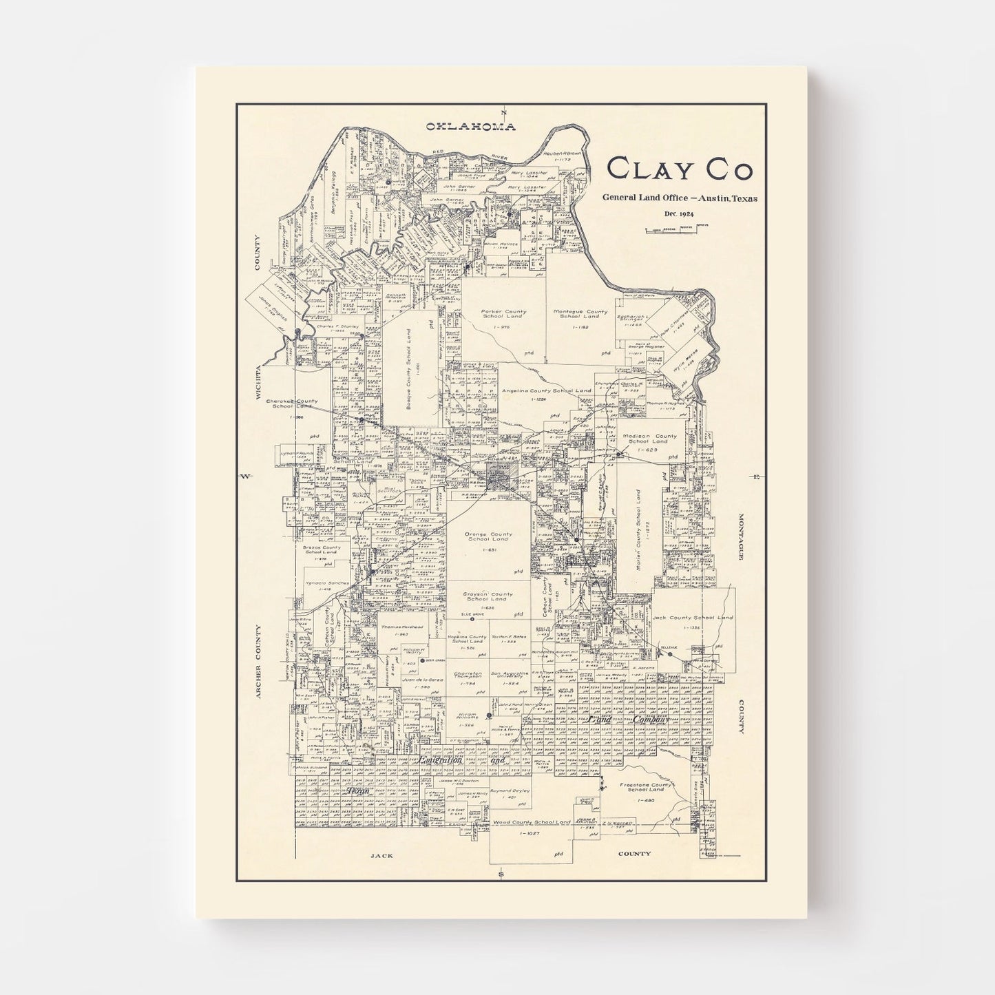 Vintage Map of Clay County, Texas, 1924