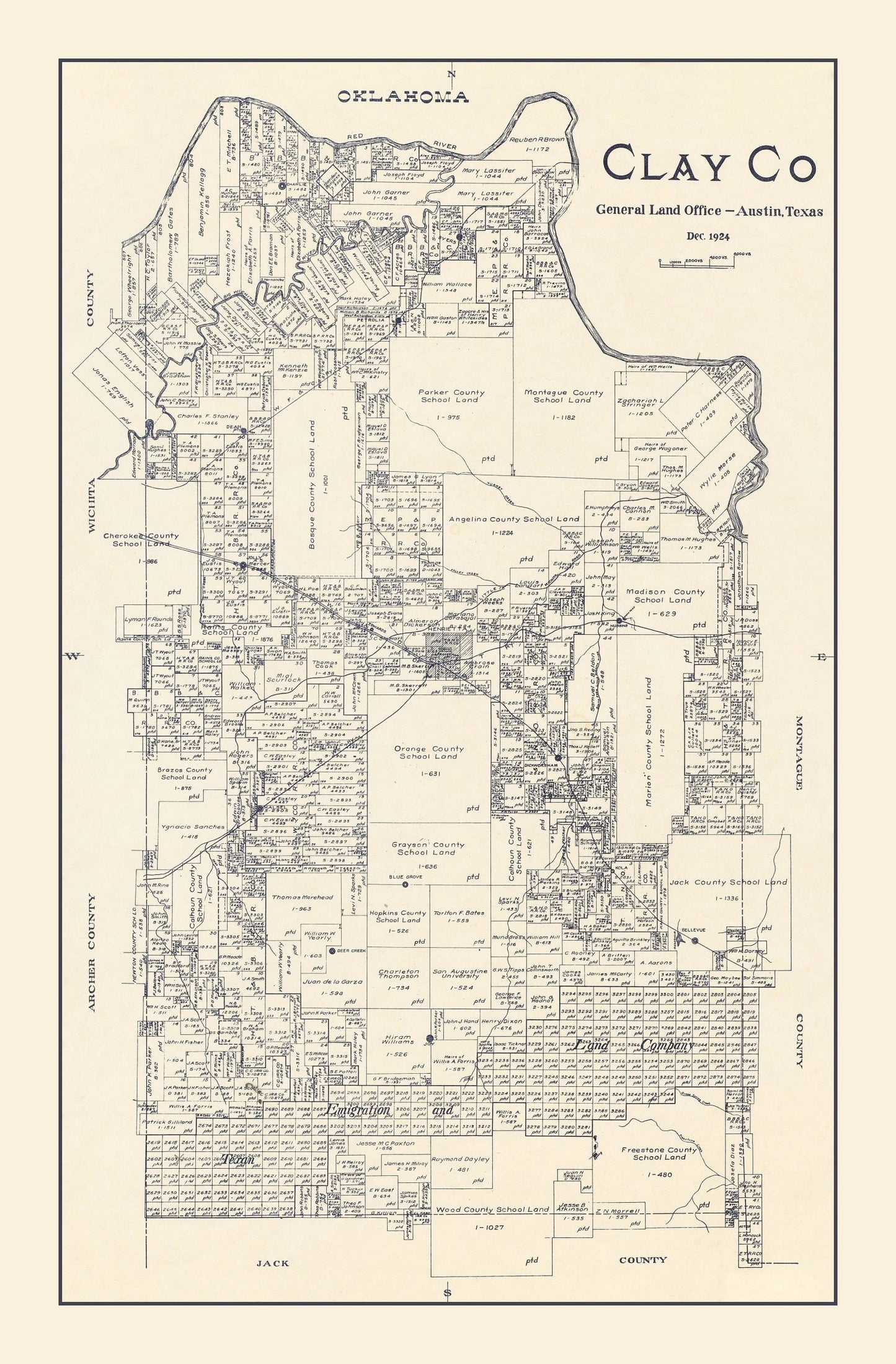 Vintage Map of Clay County, Texas, 1924