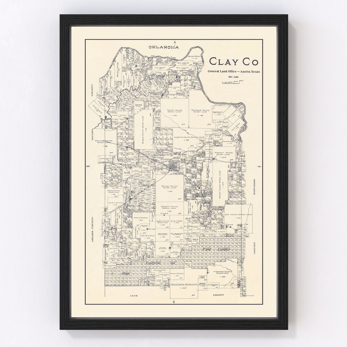 vintage map of Clay County, Texas, 1924