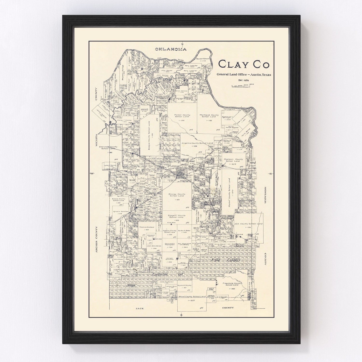 vintage map of Clay County, Texas, 1924