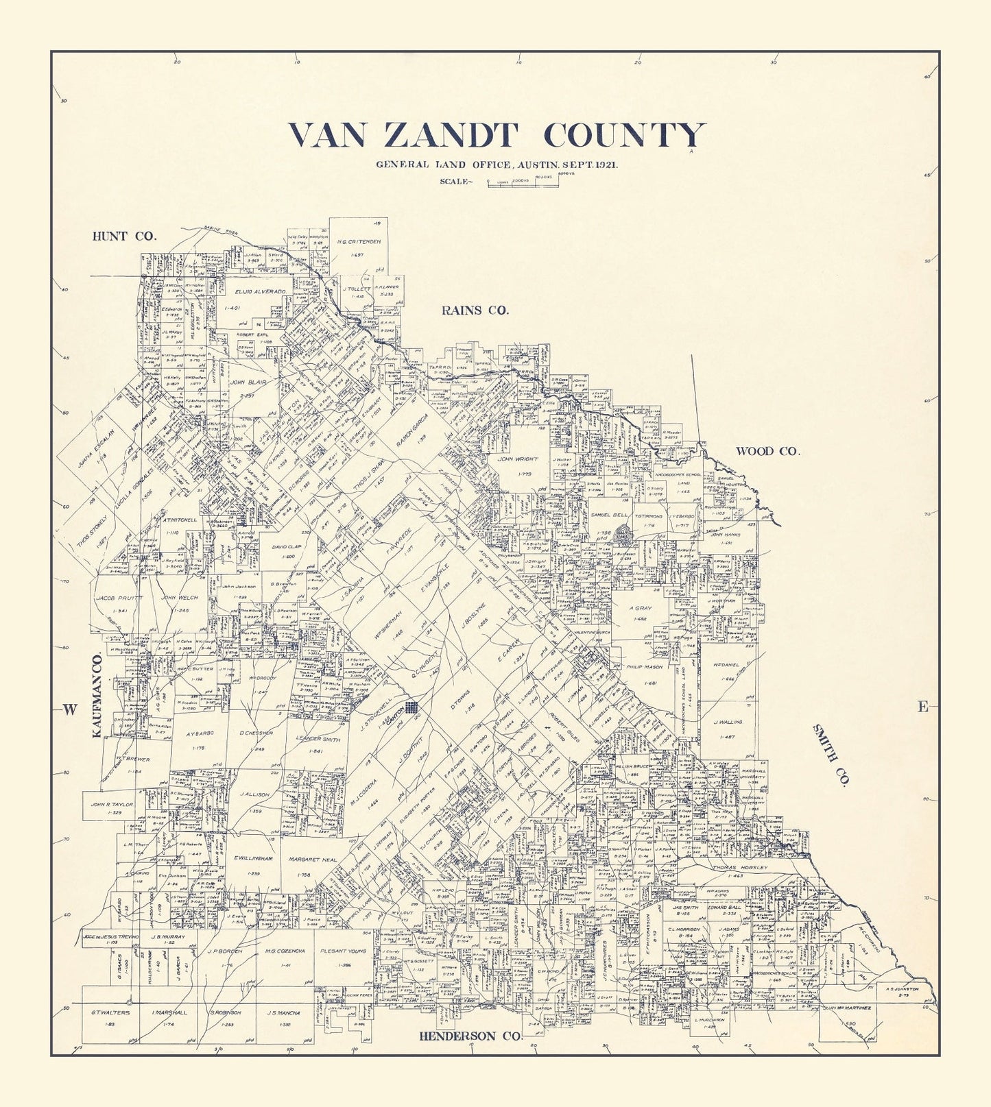 Vintage Map of Van Zandt County, Texas, 1921 (No. 1)