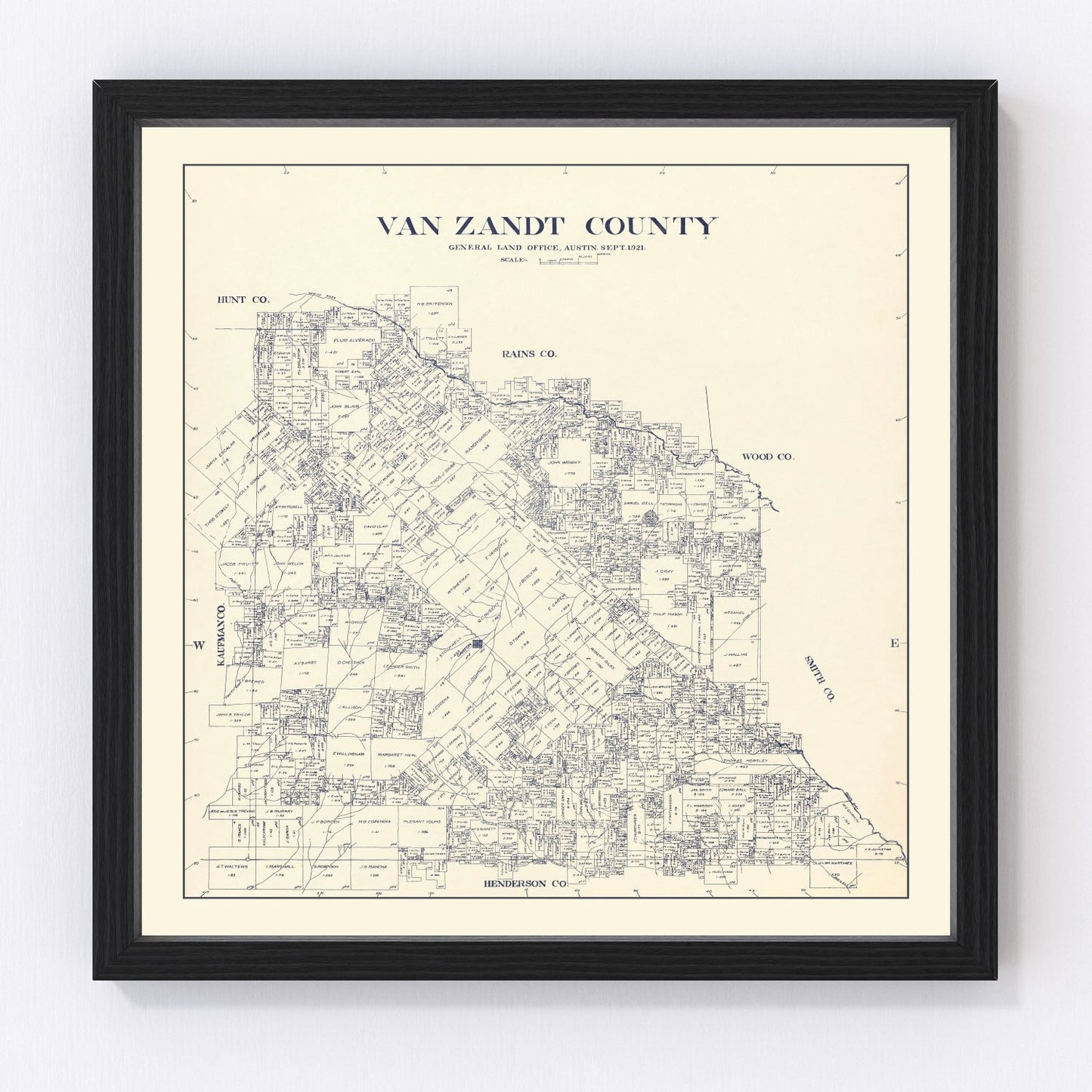 Vintage map of Van Zandt County, Texas, 1921
