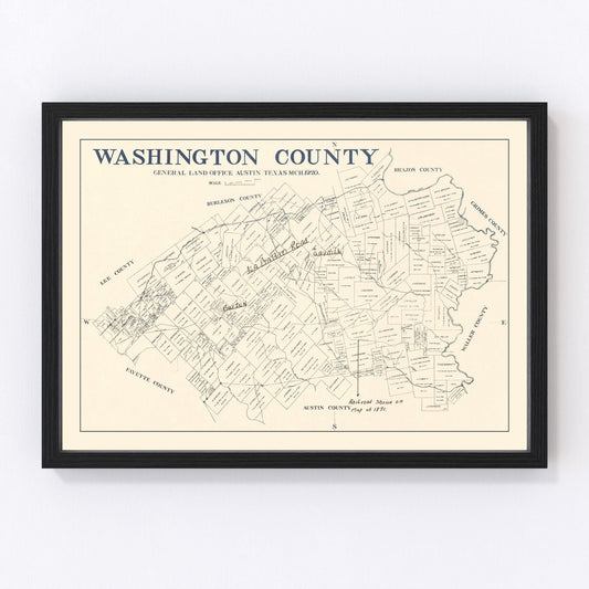 Vintage map of Washington County, Texas, 1920 - Brenham restored print