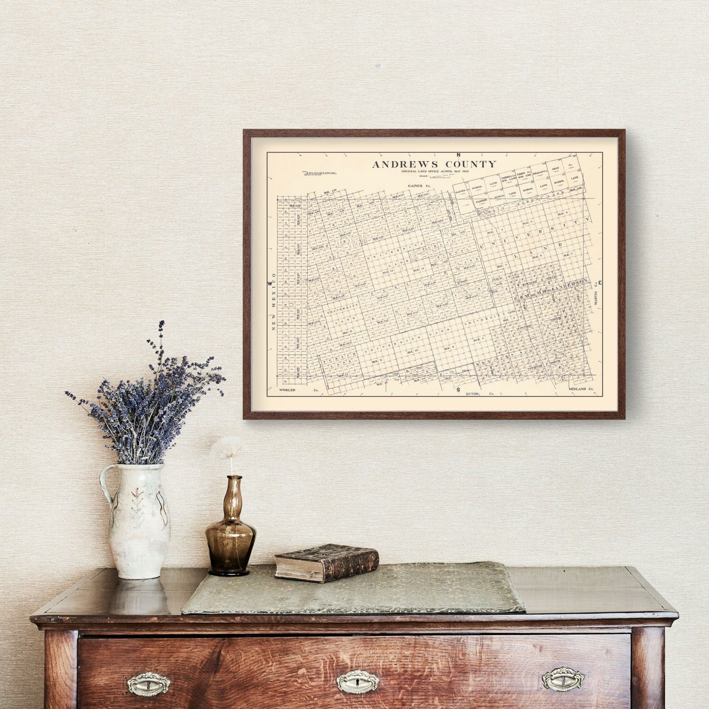 Vintage Map of Andrews County, Texas, 1925 Wall Art