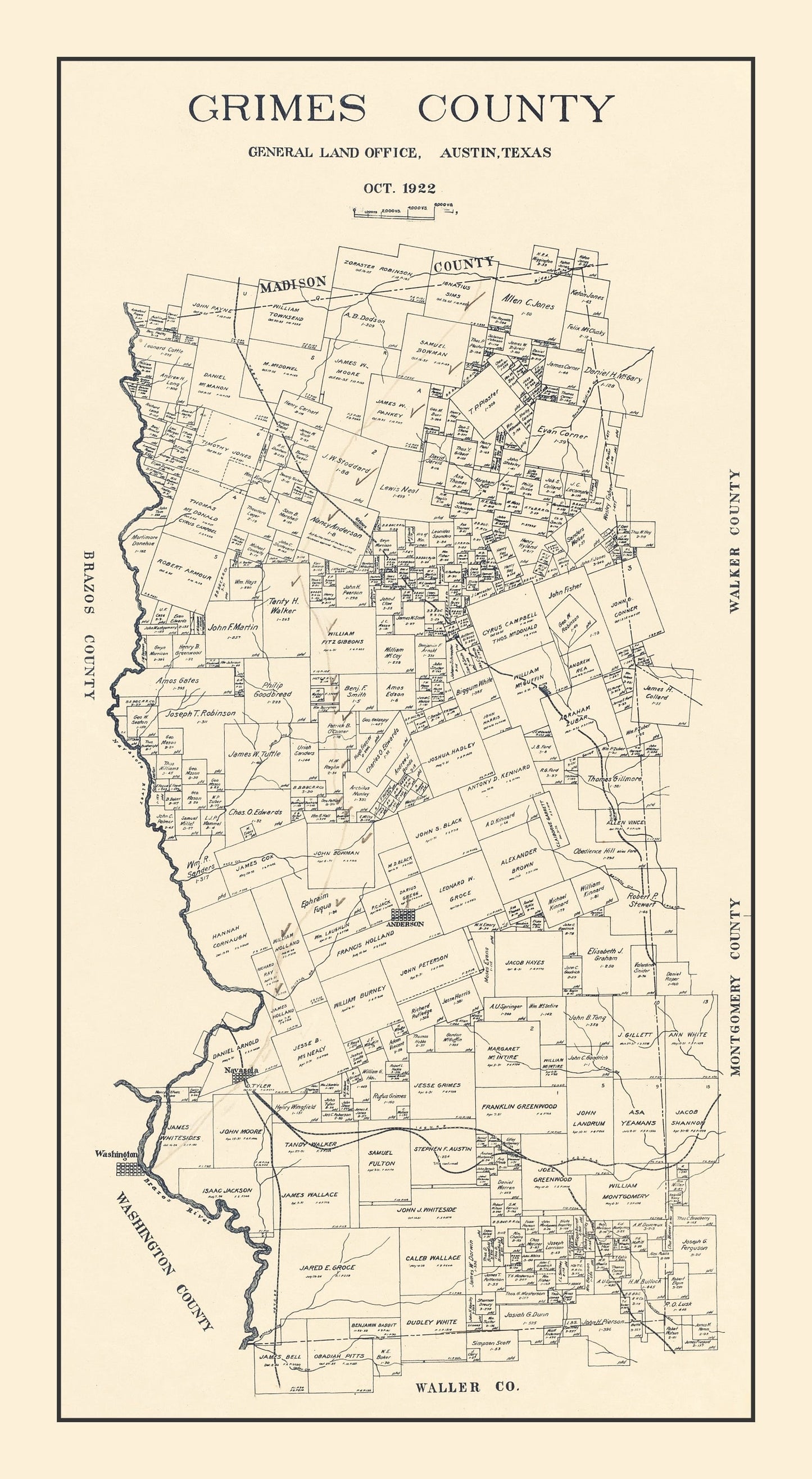 Vintage Map of Grimes County, Texas, 1922 II