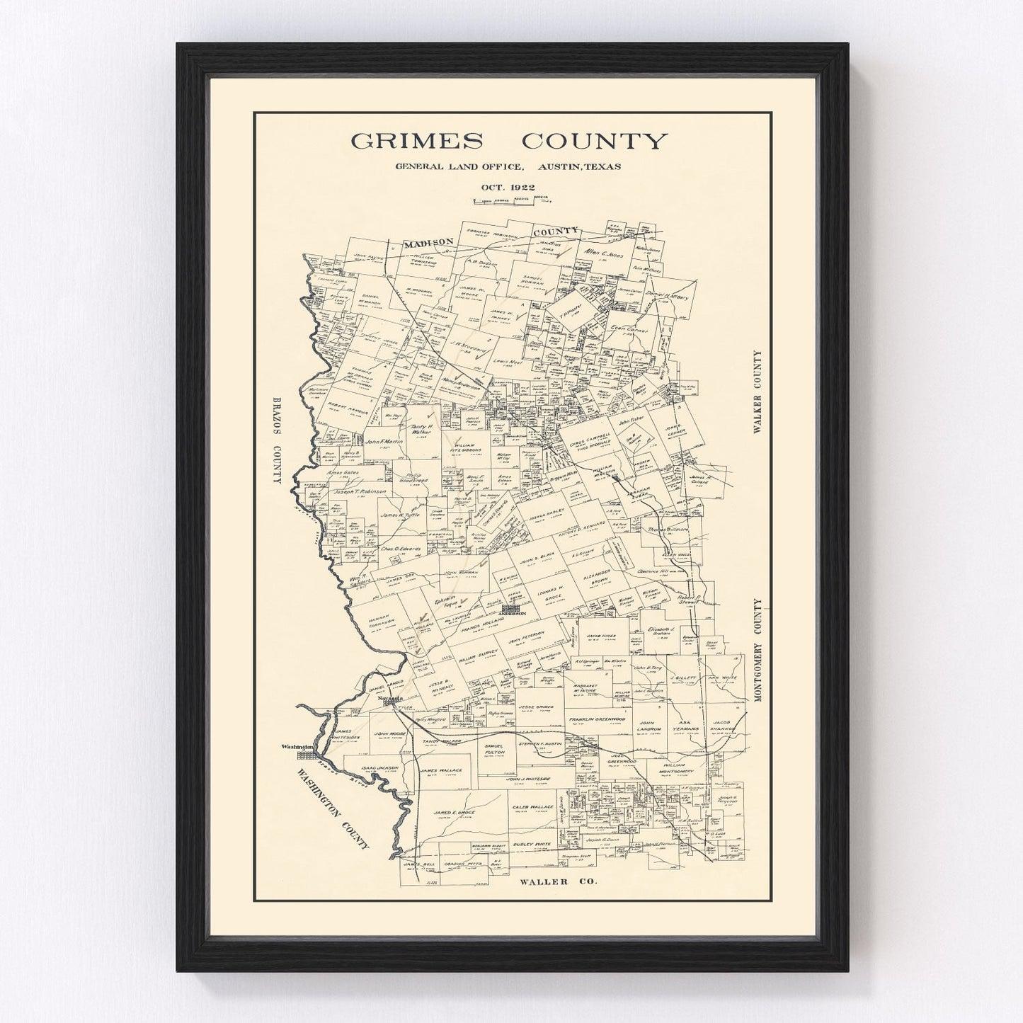 vintage map of Grimes County, Texas, 1922