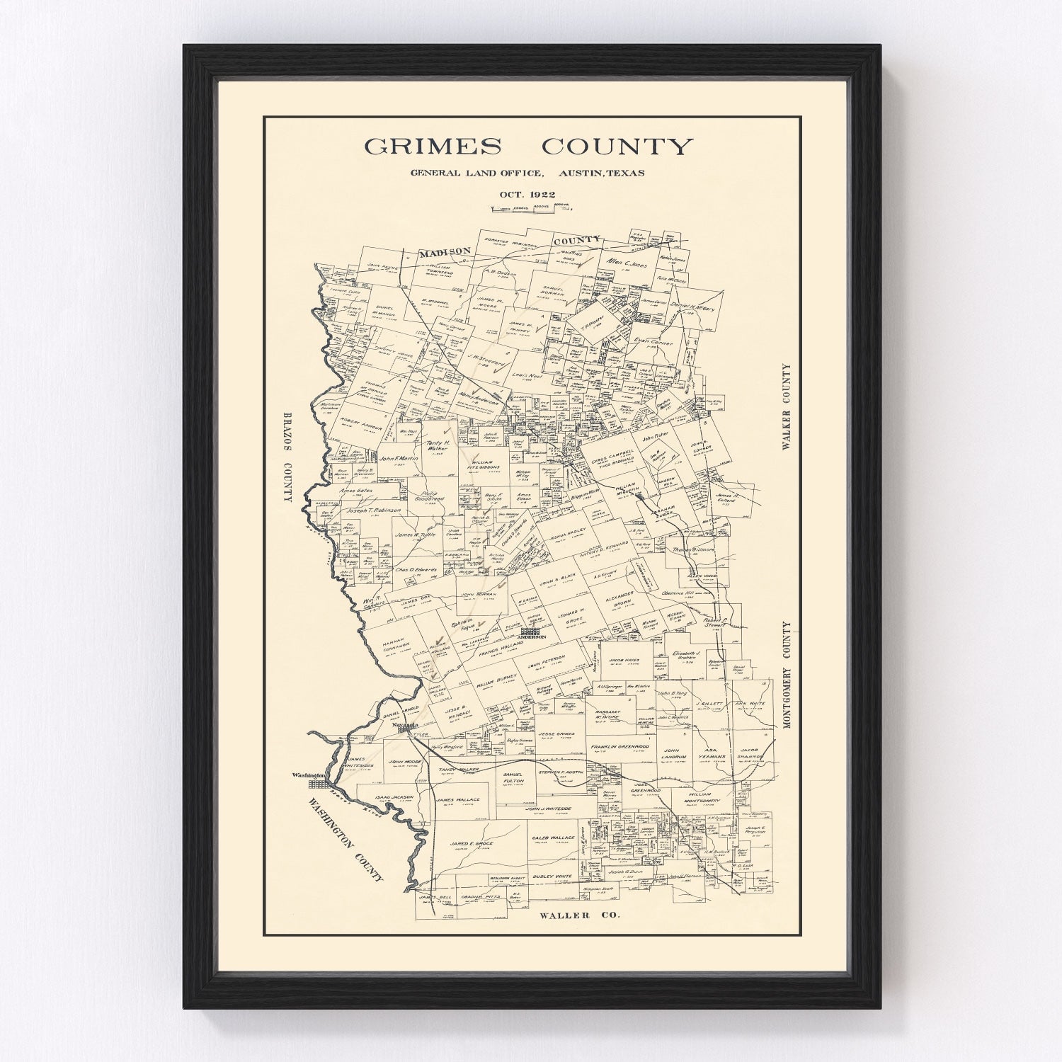 vintage map of Grimes County, Texas, 1922