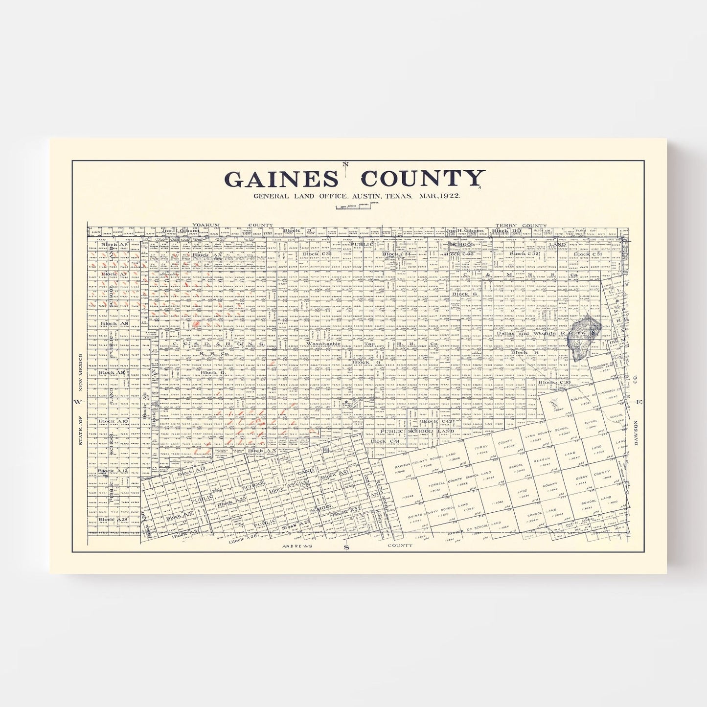 Vintage Map of Gaines County, Texas, 1922