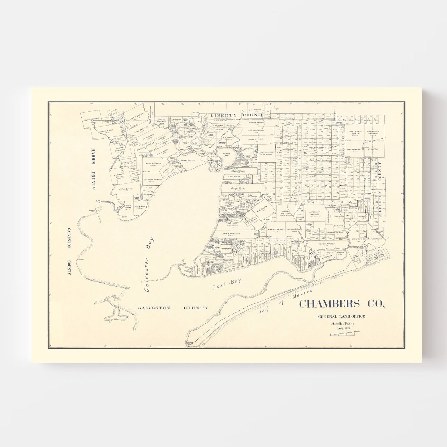 Vintage Map of Chambers County, Texas, 1922