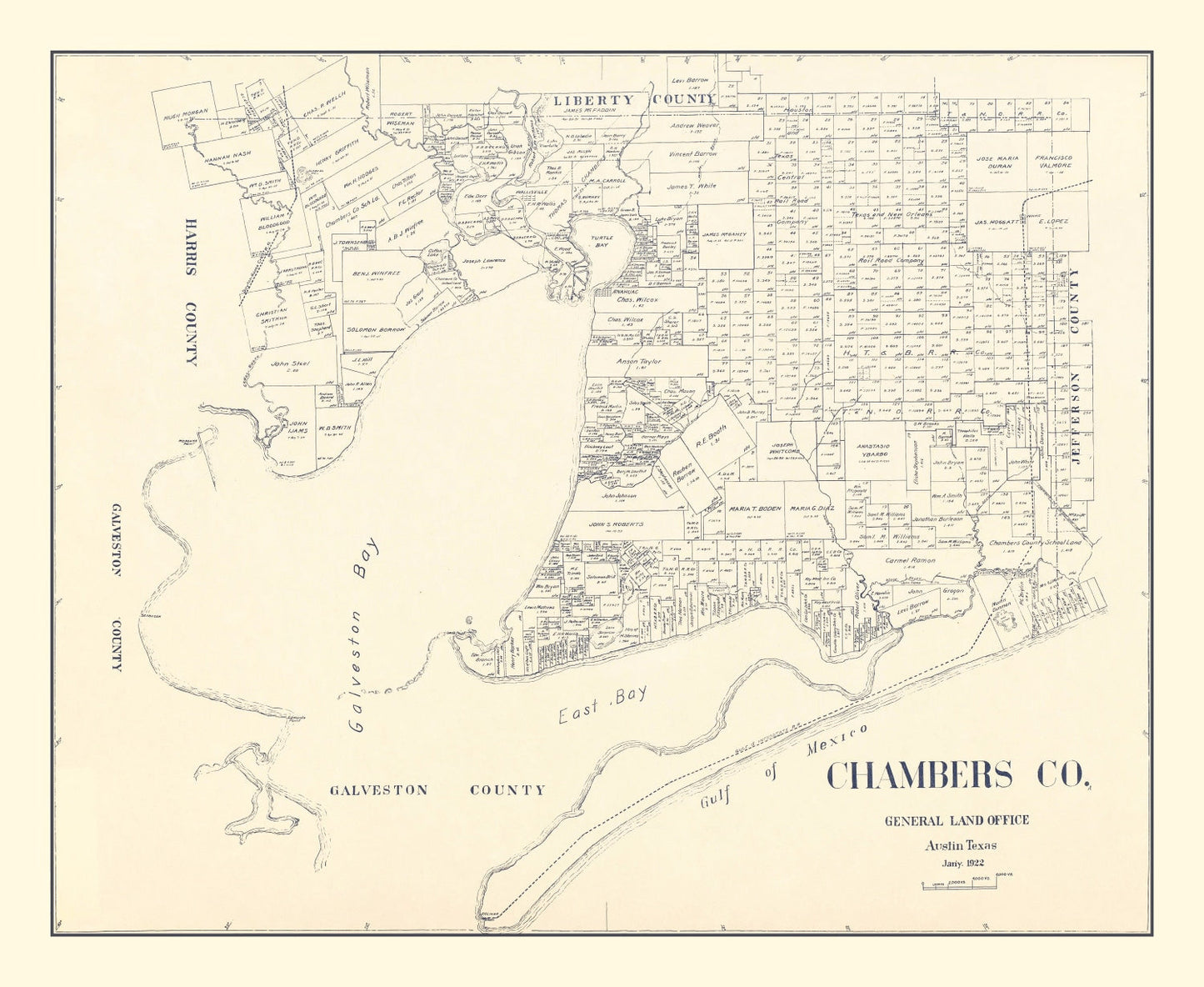 Vintage Map of Chambers County, Texas, 1922