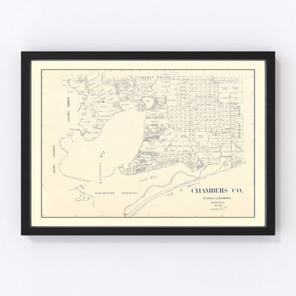 Vintage map of Chambers County, Texas, 1922, Galveston Bay coastal county