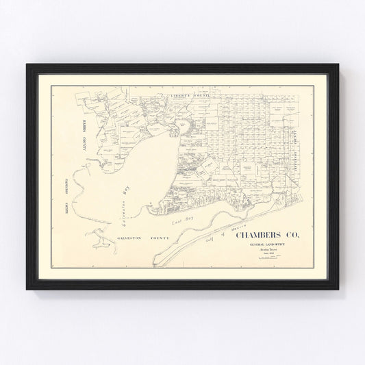Vintage map of Chambers County, Texas, 1922, Galveston Bay coastal county