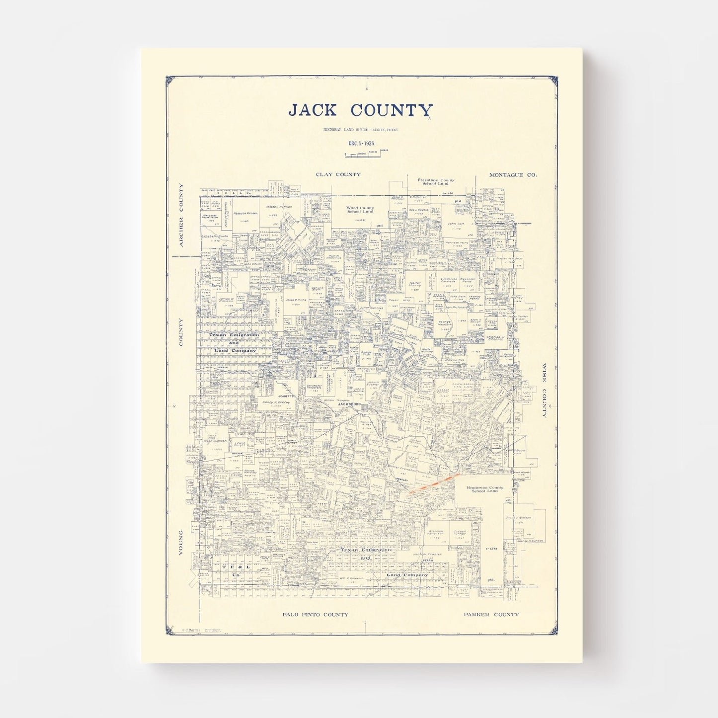 Vintage Map of Jack County, Texas, 1925