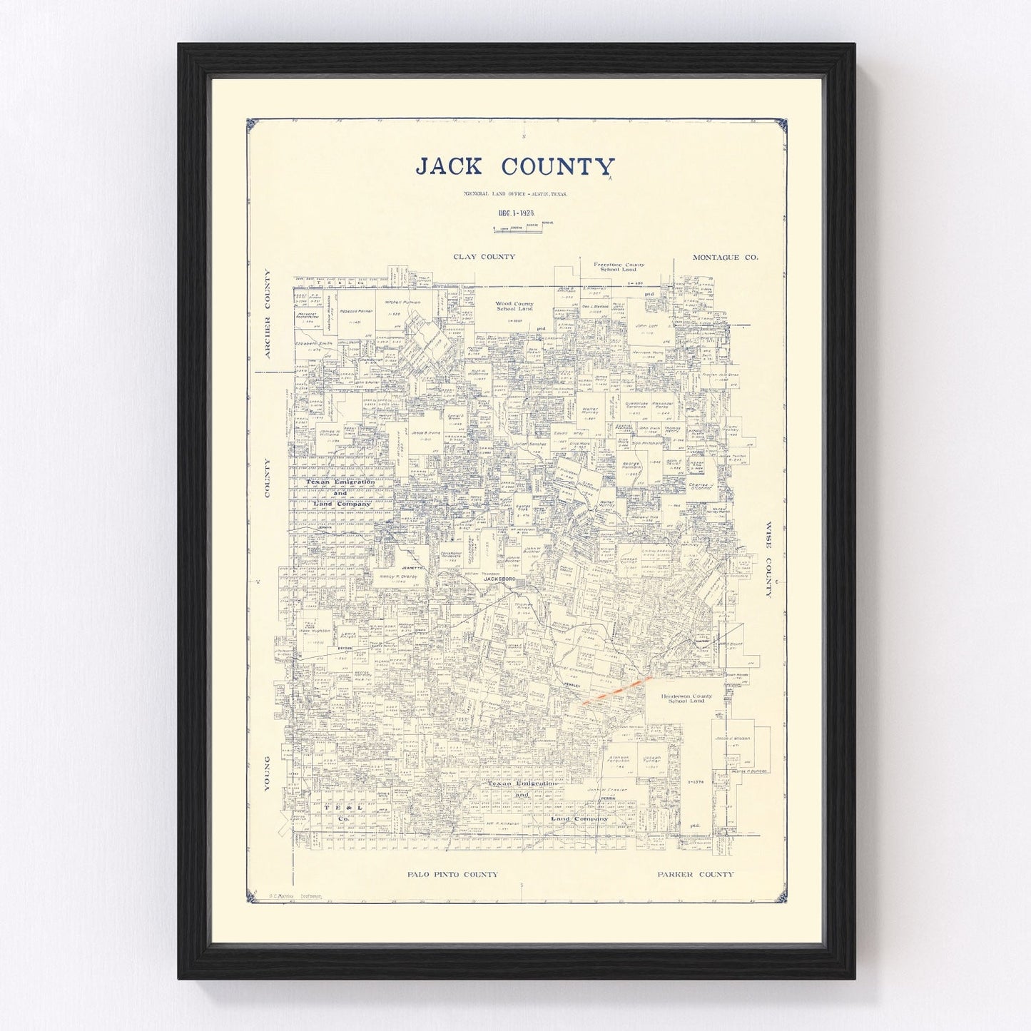 Vintage map of Jack County, Texas, 1925