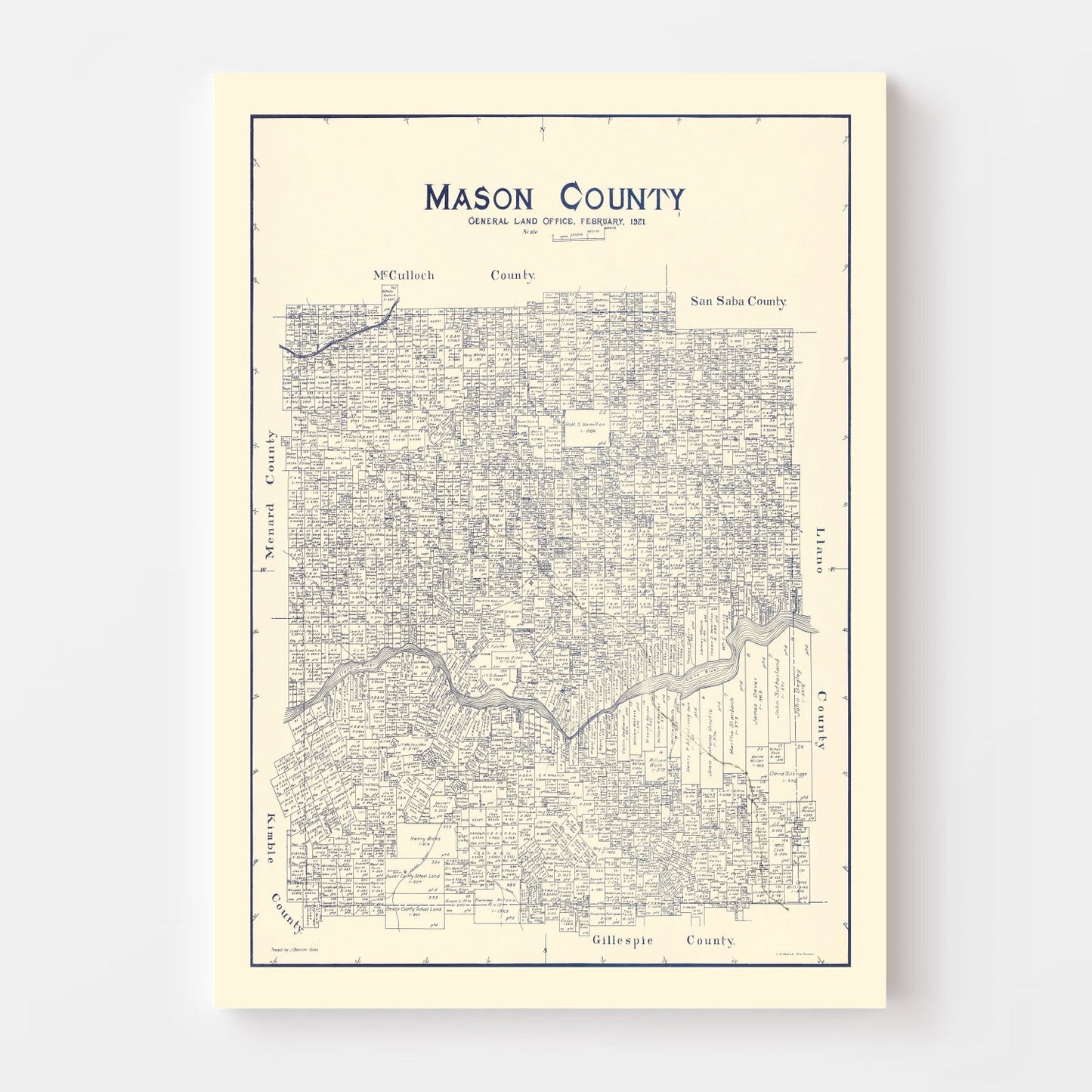Vintage Map of Mason County, Texas, 1921 Historic