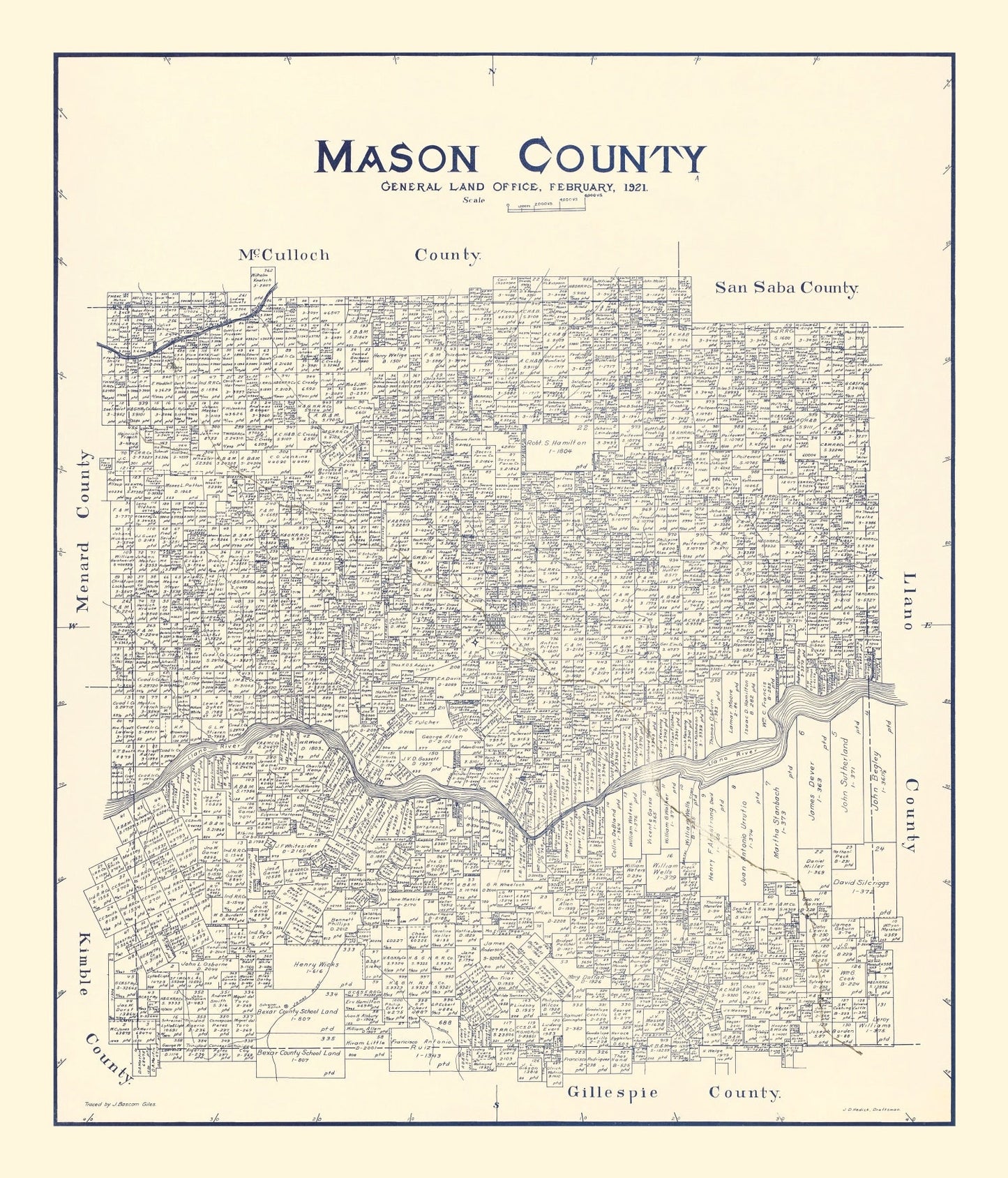 Vintage Map of Mason County, Texas, 1921 Historic