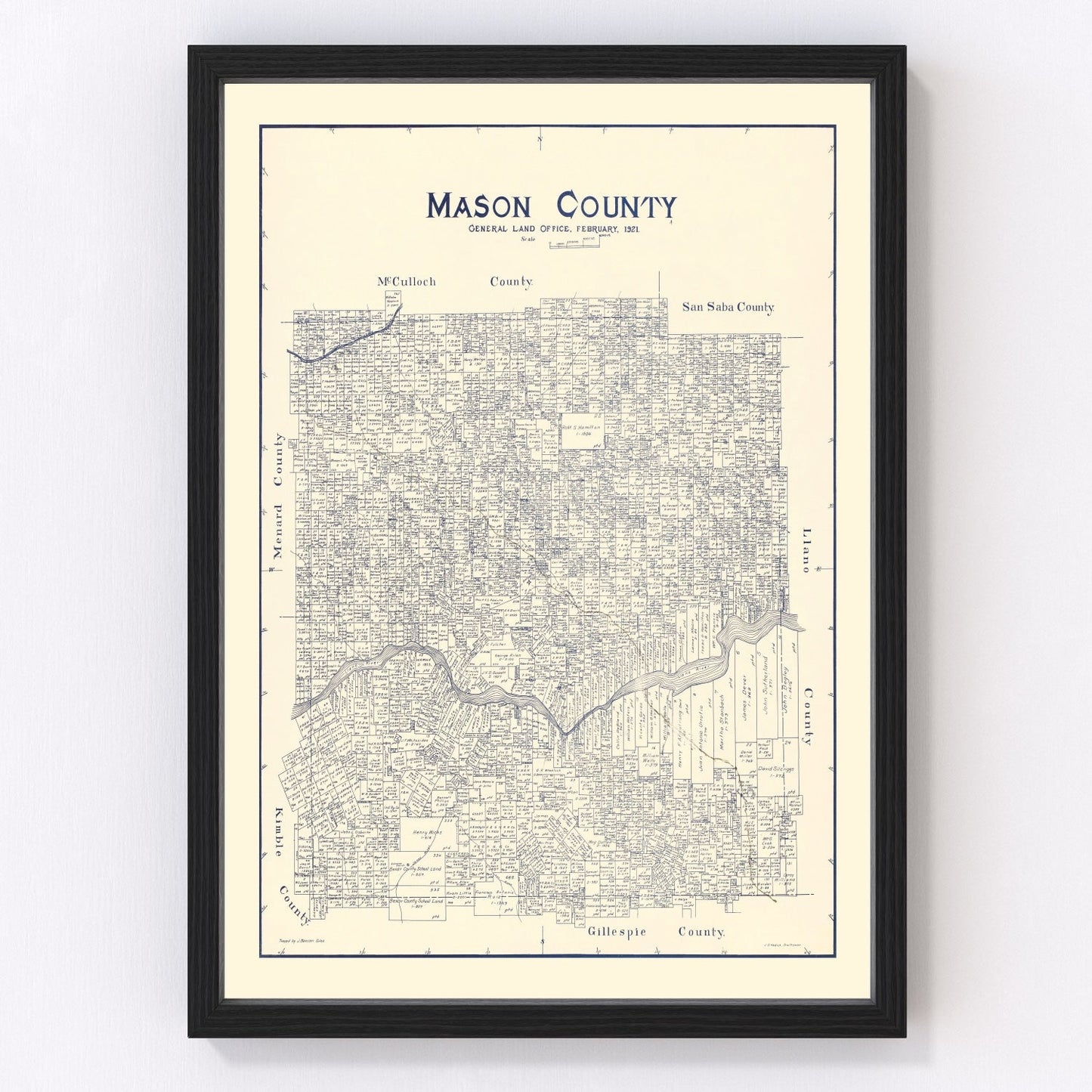 Vintage map of Mason County, Texas, 1921