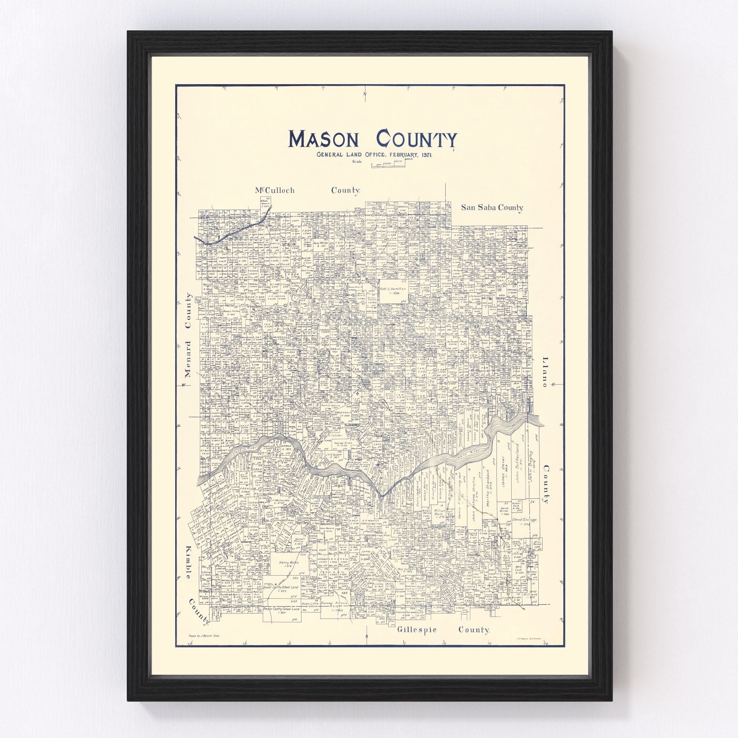 Vintage map of Mason County, Texas, 1921