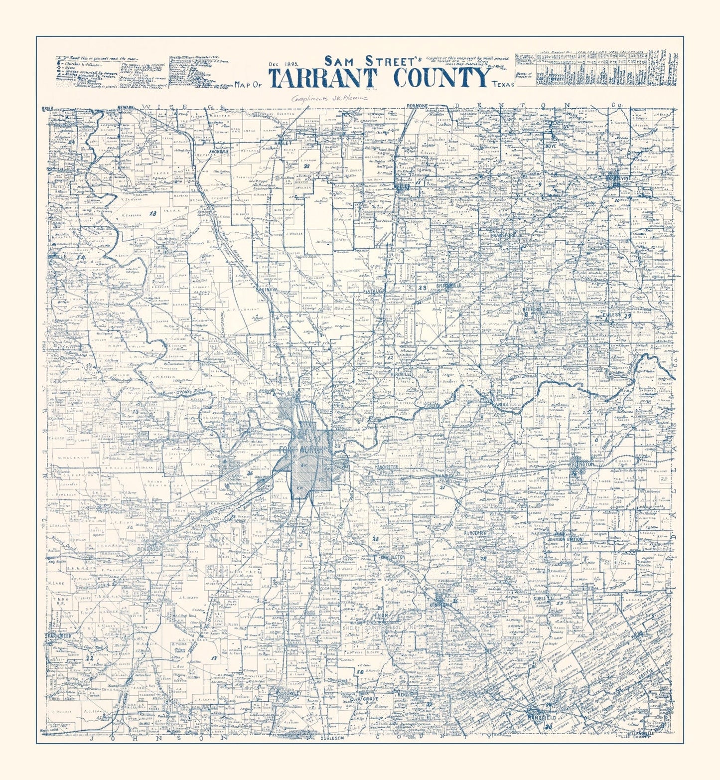 Vintage Map of Tarrant County, Texas, 1925