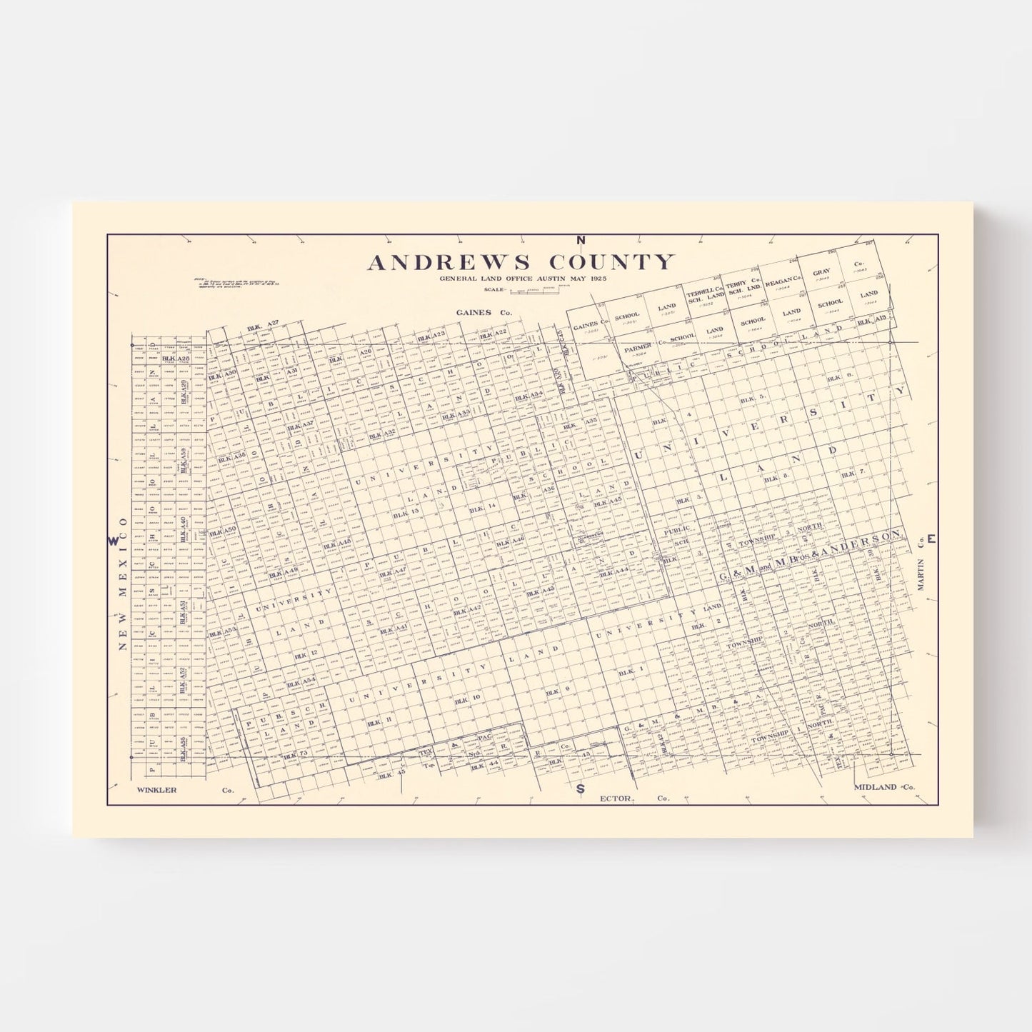 Vintage Map of Andrews County, Texas, 1925