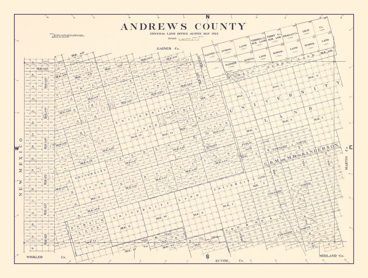 Vintage Map of Andrews County, Texas, 1925