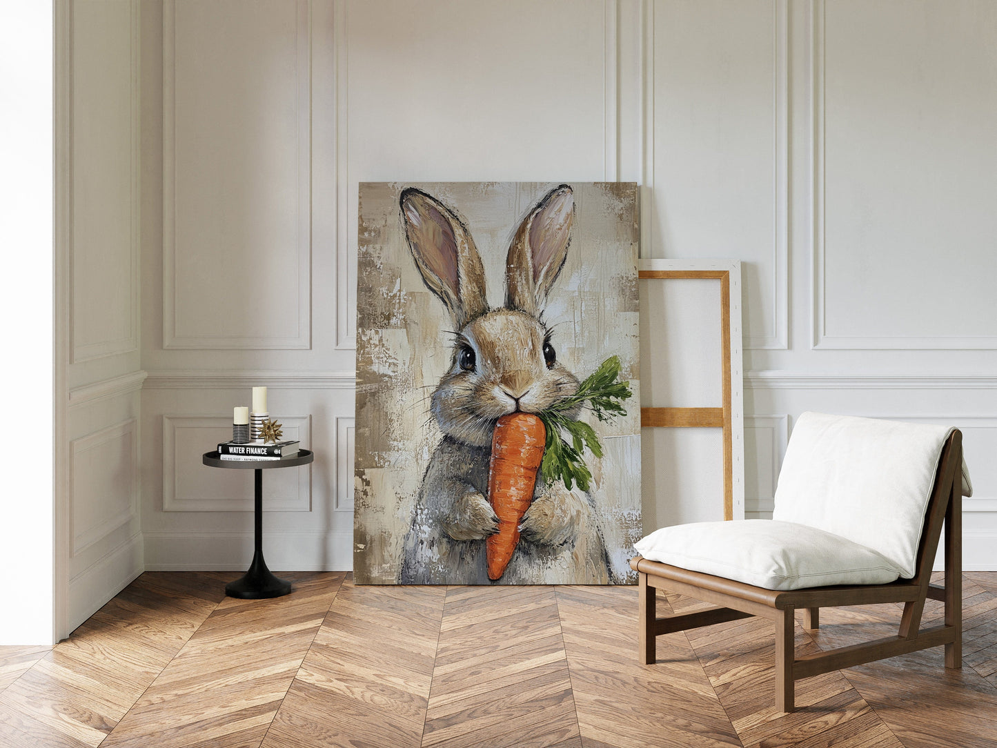 Bunny with Carrot Rustic Farmhouse Animal Wall Art Print