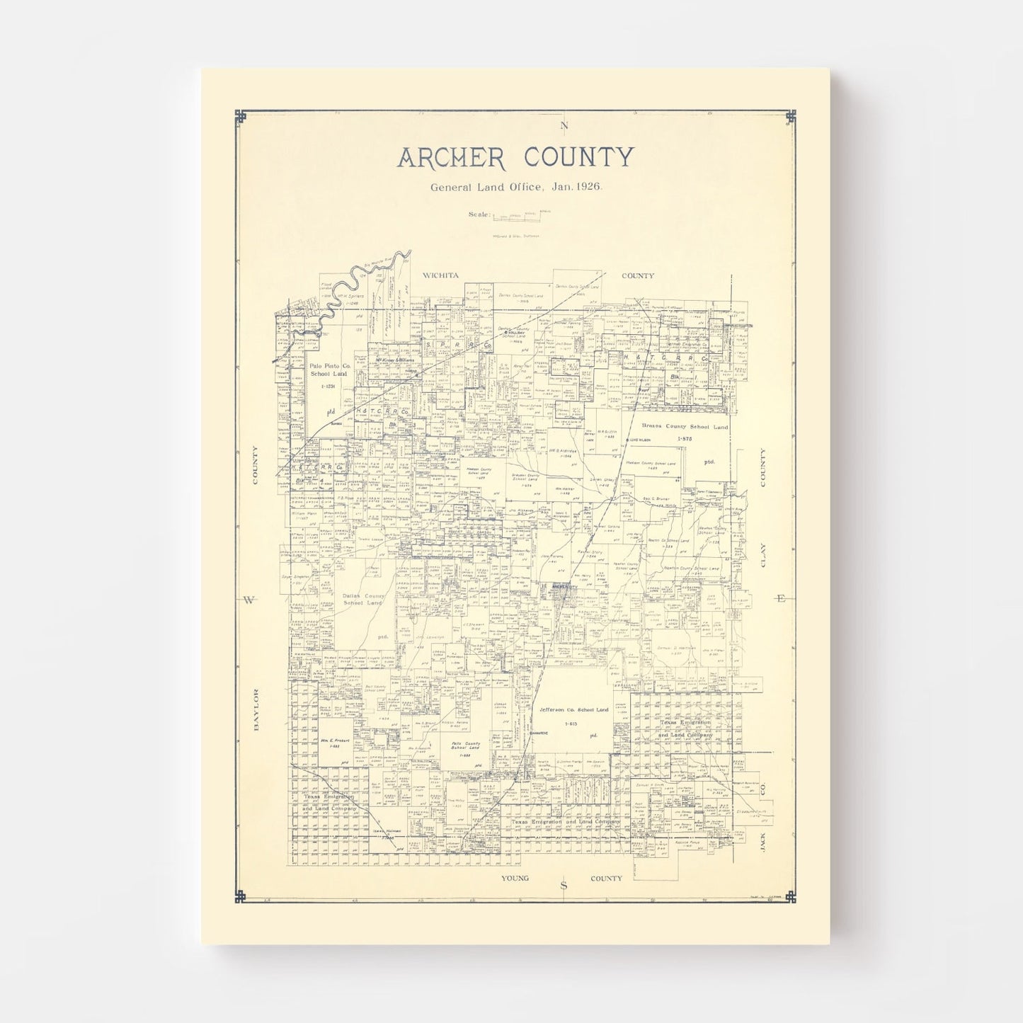 Vintage Map of Archer County, Texas, 1926