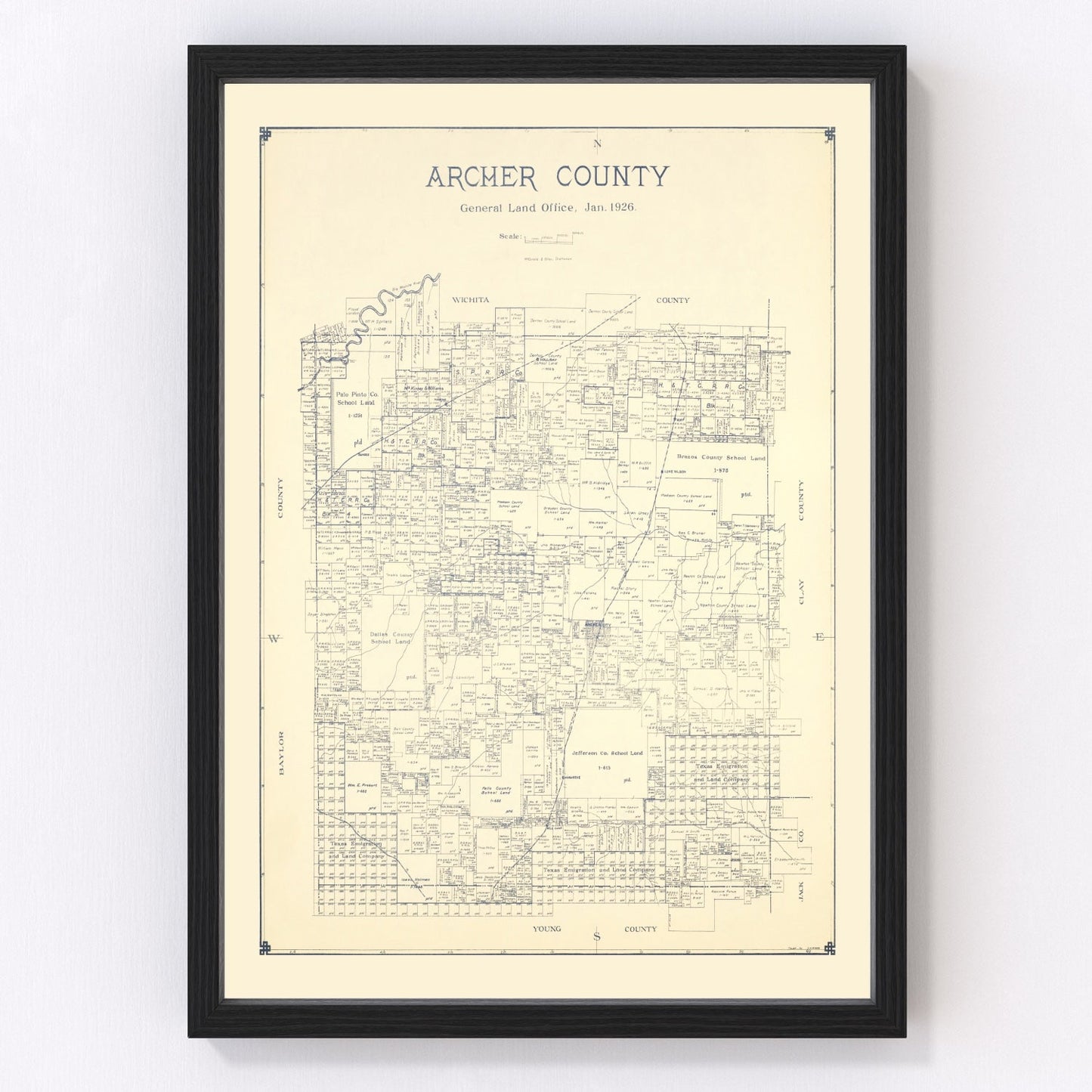 vintage map of Archer County, Texas, 1926
