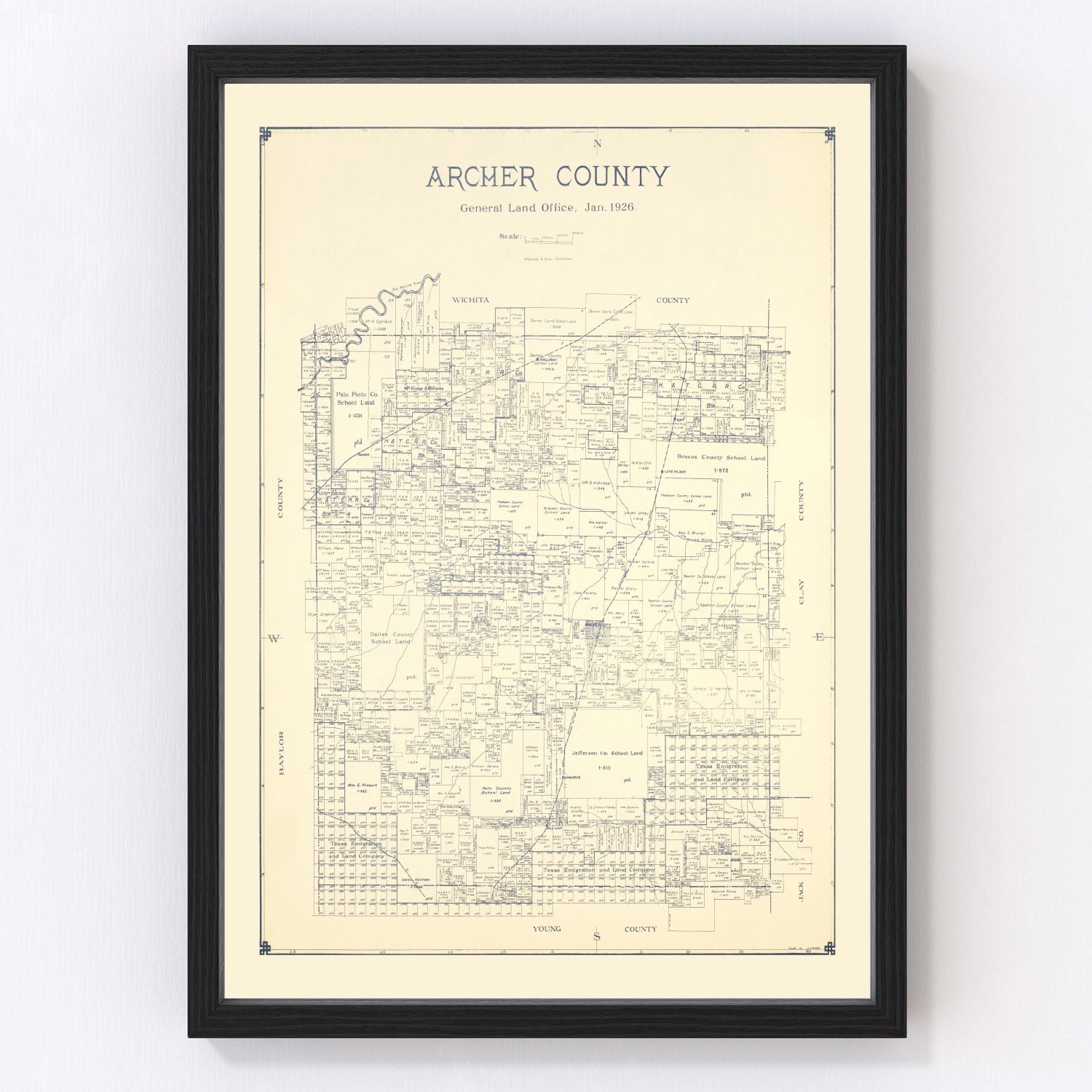 vintage map of Archer County, Texas, 1926
