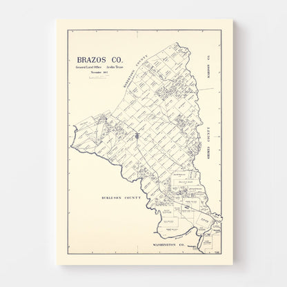 Vintage Map of Brazos County, Texas 1922