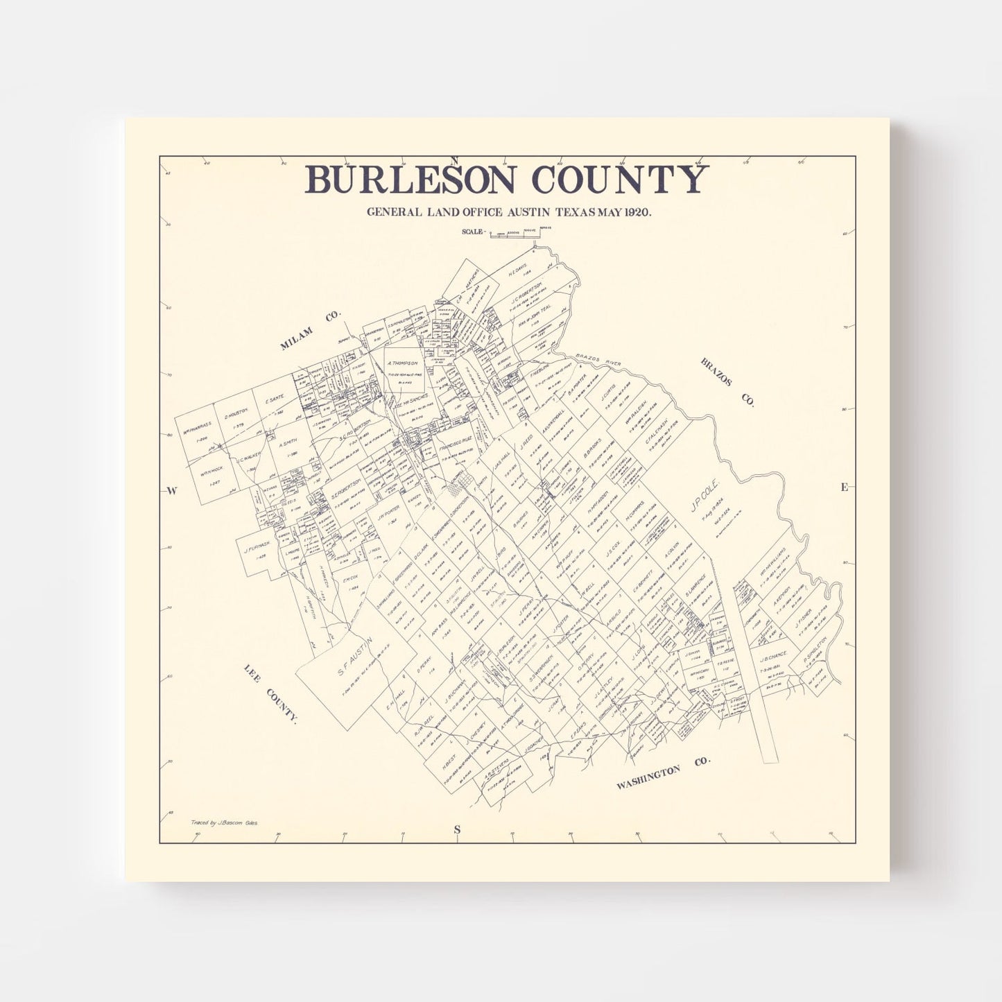 Vintage Map of Burleson County, Texas, 1920