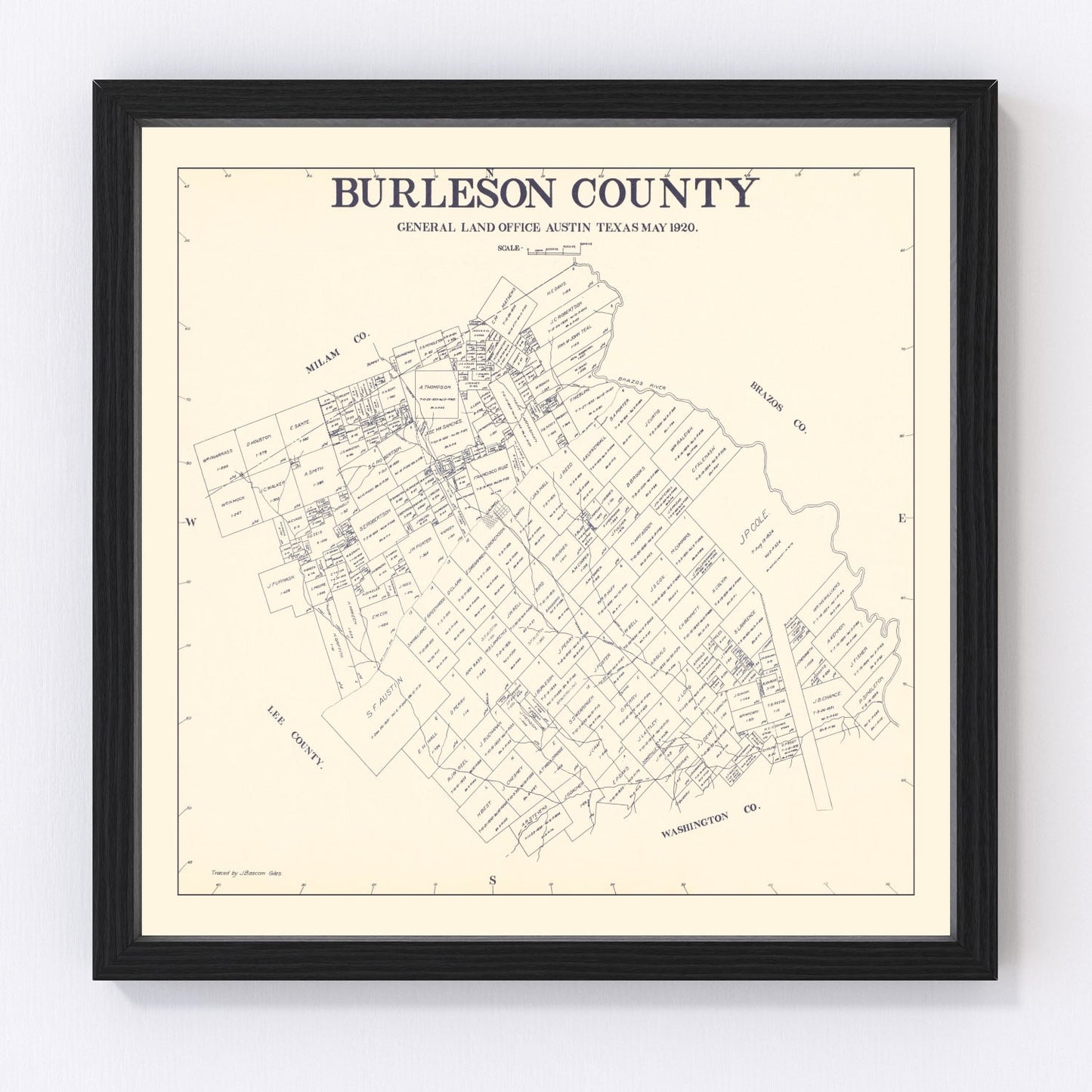 Vintage map of Burleson County, Texas, 1920, Caldwell and Somerville