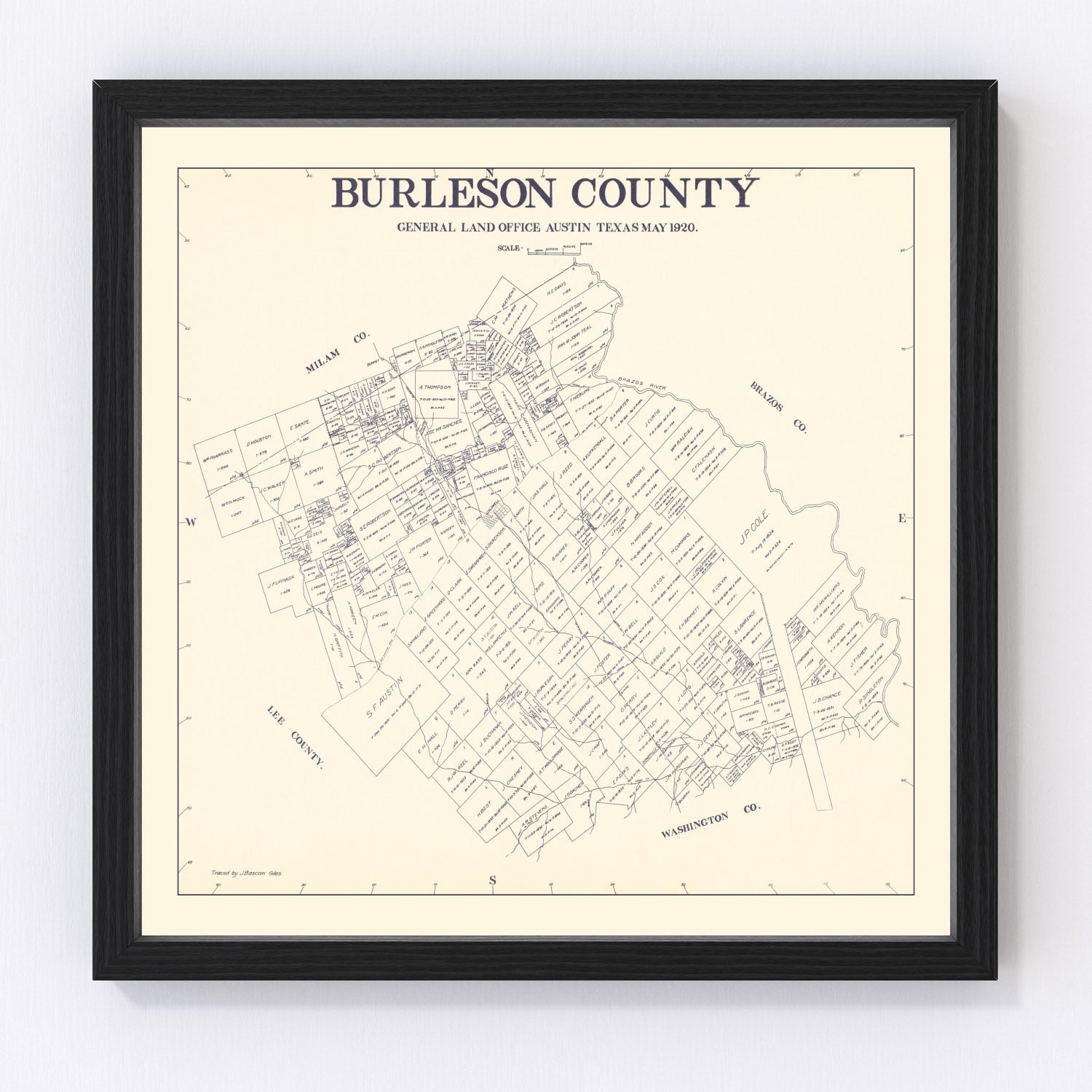 Vintage map of Burleson County, Texas, 1920, Caldwell and Somerville