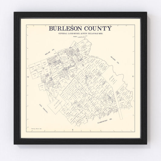 Vintage map of Burleson County, Texas, 1920, Caldwell and Somerville
