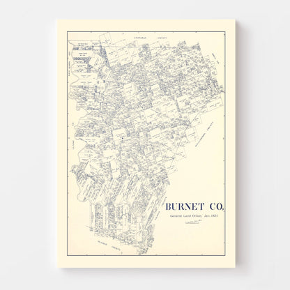 Vintage Map of Burnet County, Texas, 1924 | Wall Art