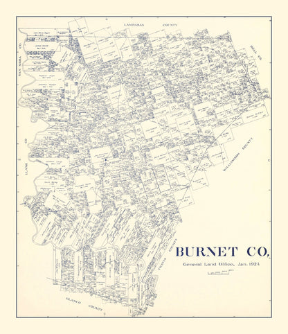 Vintage Map of Burnet County, Texas, 1924 | Wall Art