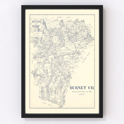 Vintage map of Burnet County, Texas, 1924, Marble Falls restored print