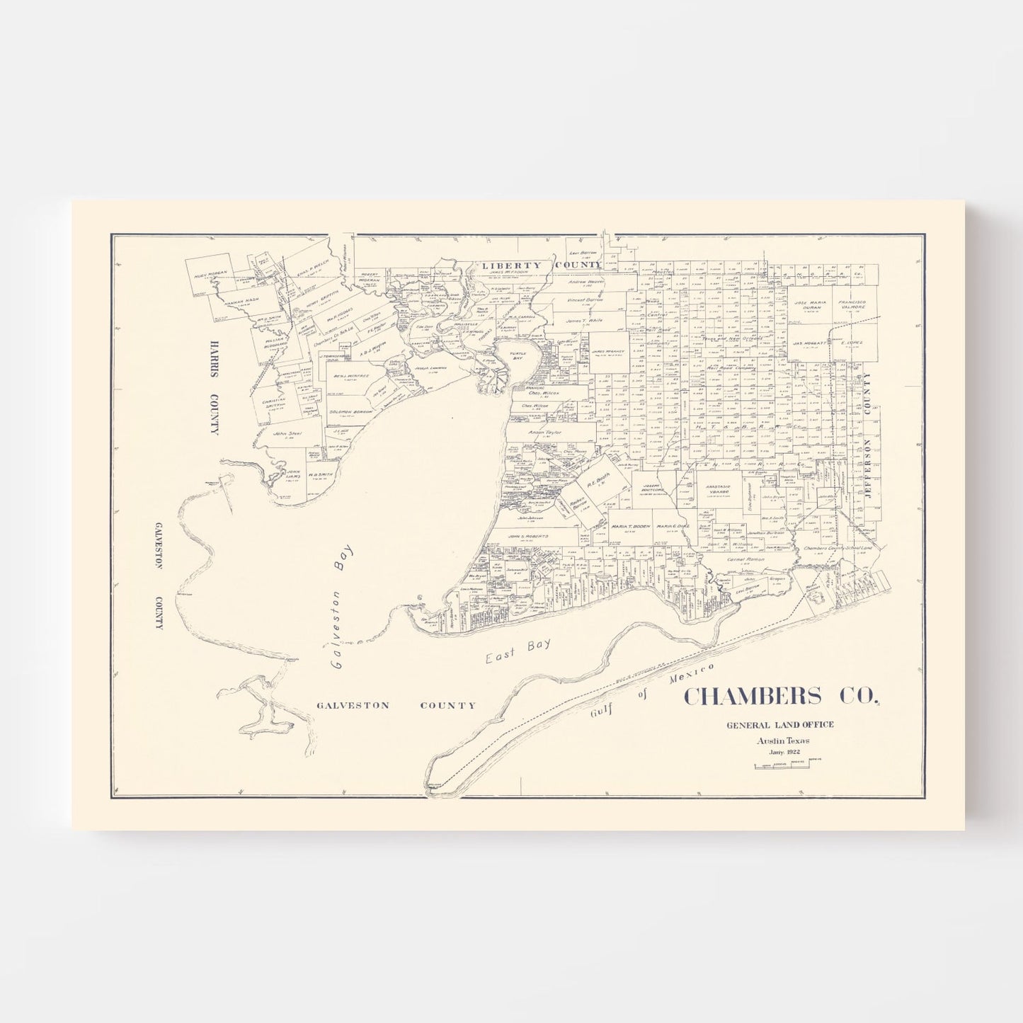 Vintage Map of Chambers County, Texas, 1922 Wall Art