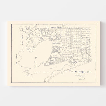 Vintage Map of Chambers County, Texas, 1922 Wall Art