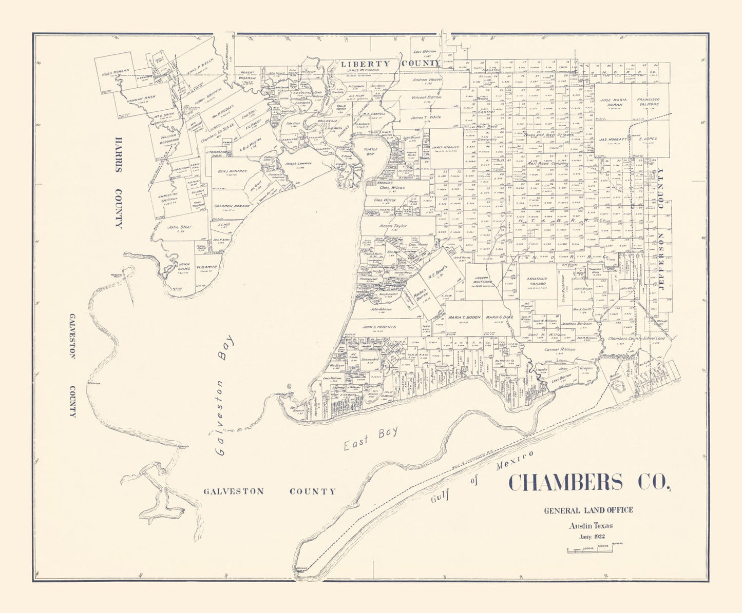 Vintage Map of Chambers County, Texas, 1922 Wall Art