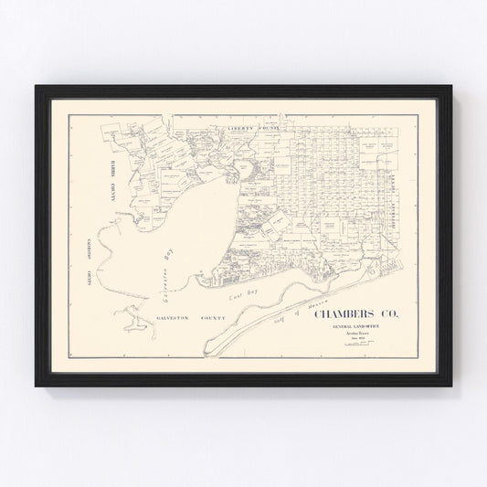 Vintage map of Chambers County, Texas, 1922, Gulf Coast county on Galveston Bay