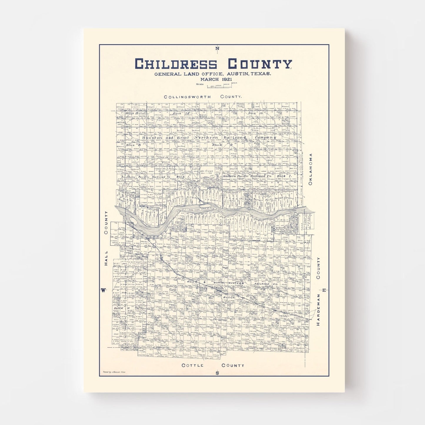 Vintage Map of Childress County, Texas, 1921 Wall Art