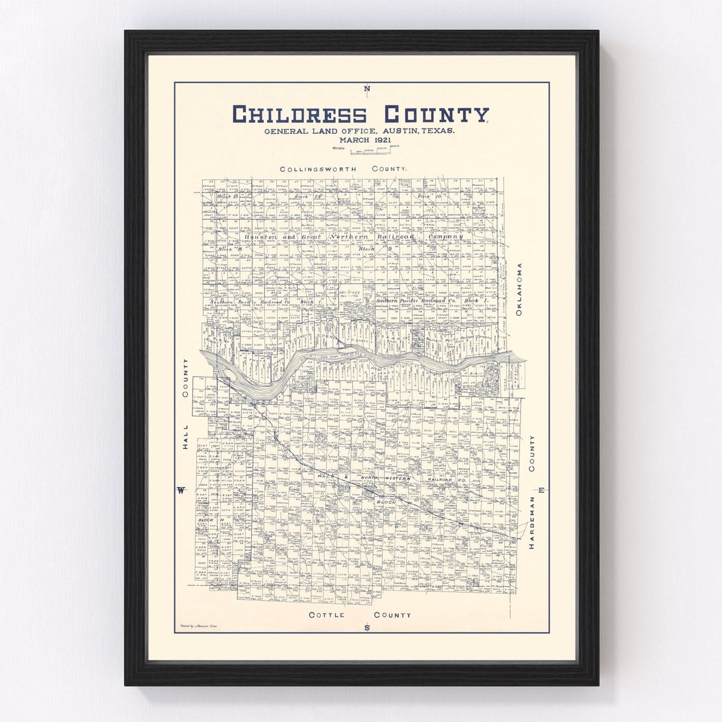 Vintage map of Childress County, Texas, 1921 - digitally restored wall art print
