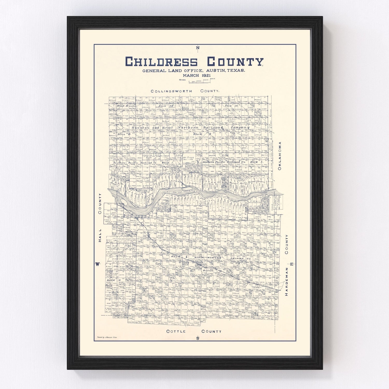 Vintage map of Childress County, Texas, 1921 - digitally restored wall art print